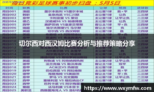 切尔西对西汉姆比赛分析与推荐策略分享